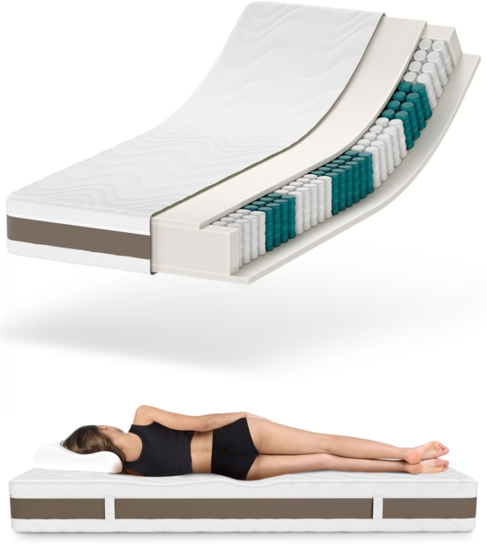 Matratze 160x200 - Höhe 24cm - Premium Matratze mit Taschenfederkern - Matratze H3 H4 - 7 Zonen Taschenfederkernmatratze160x200cm - Waschbarer Bezug