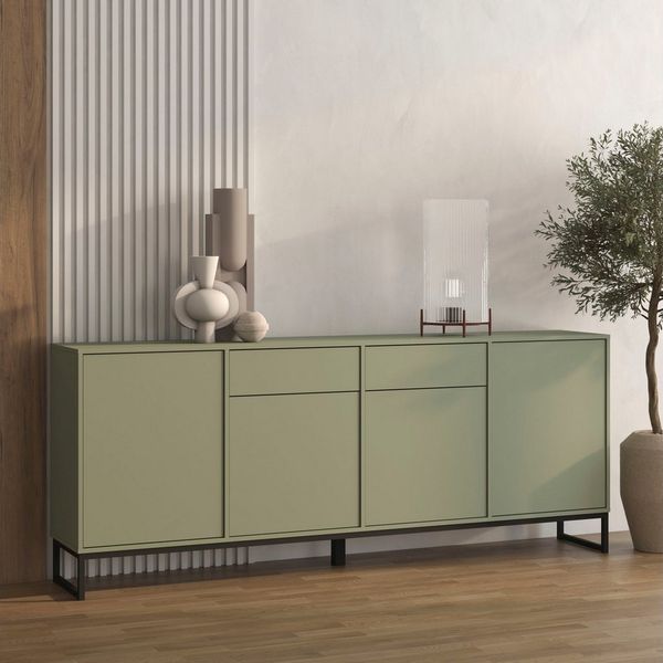 OTTO home Sideboard Loft, Breite 208,5 cm, grifflose Kommode 4 Türen/2 Schubkästen, Schubladenschrank mit viel Stauraum, Einlegeböden verstellbar