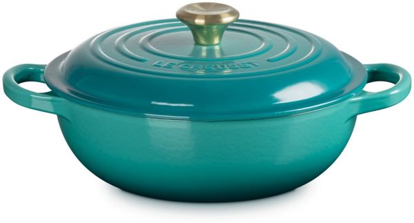 LE CREUSET Bräter Stew Pot Signature rund bleu riviera 22cm, Emailliertes Gusseisen