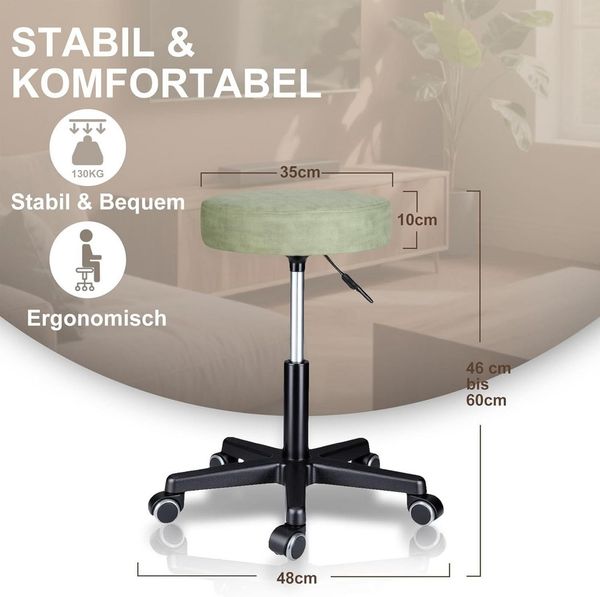 Zedelmaier Hocker Drehhocker Bürohocker Barhocker Arbeitshocker Polsterung, 44-58cm Höhenverstellbarer, 360°drehbar mit 5 Rollen