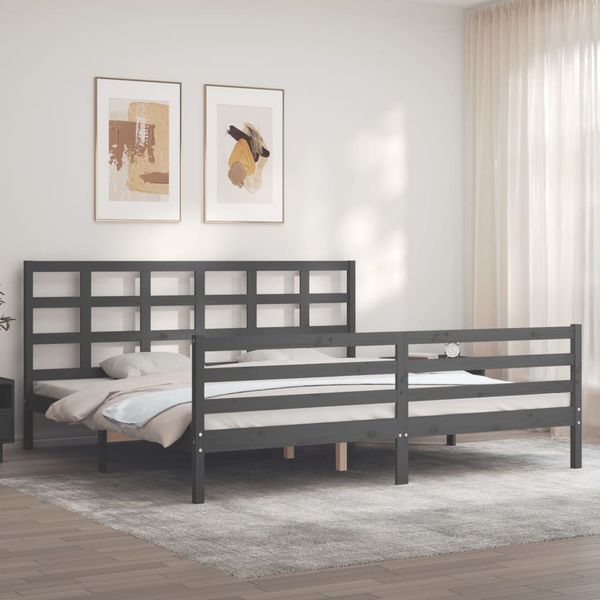 vidaXL Massivholzbett mit Kopfteil Grau 200x200 cm 3194008