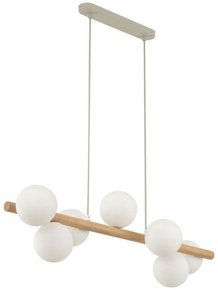 Licht-Erlebnisse Pendelleuchte MIEKE, ohne Leuchtmittel, Holz Metall Glas L: 90cm H: max. 125cm verstellbar 7x G9