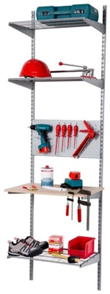 STAXX-System - modernes Wandregal - Starter-Set für Hobbyraum, Garage, Keller, eiche/silber