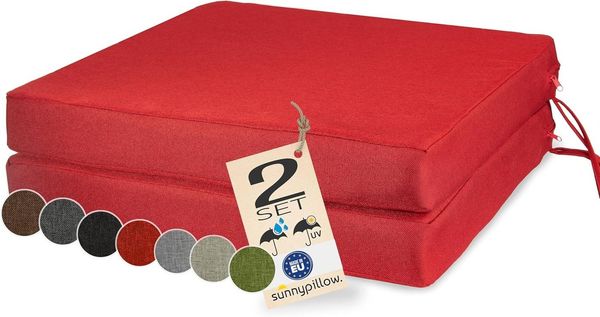 sunnypillow Stuhlkissen 2er Set Stuhlkissen mit Bändern "HAVANA" viele Farben zur Auswahl, Rot