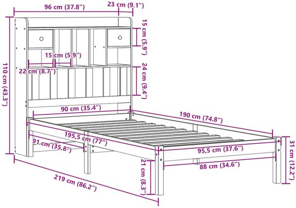 vidaXL Massivholzbett mit Regal ohne Matratze 90x190 cm Kiefer 3321612 Bild 11