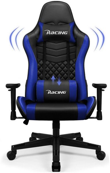 Hiazurm Gaming-Stuhl Gaming Stuhl, Bürostuhl Ergonomisch Wippfunktion bis zu 170° (Verstellbarem Lenden- & Kopfkissen, Gamer Stuhl 150kg Belastbarkeit), Verstellbarem Lenden- & Kopfkissen, Gamer Stuhl 150kg Belastbarkeit