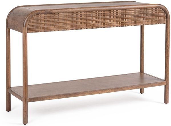 Konsole Tansan aus Mangoholz, handgefertigte Schnitzereien, Retro Chic, braun, 120 cm