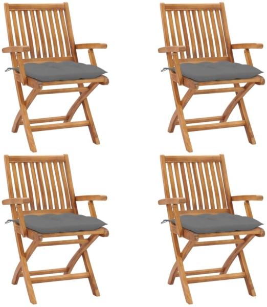 vidaXL Klappbare Gartenstühle mit Kissen 4 Stk. Massivholz Teak 3072739