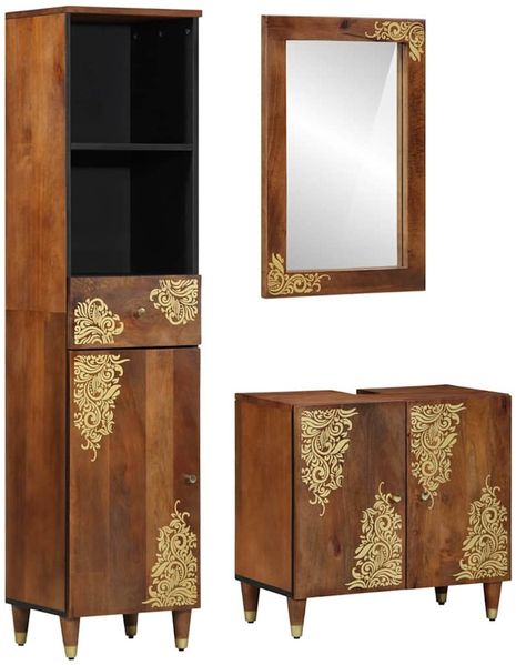 vidaXL Badezimmerschrank-Set mit Tür 3 pcs Honigbraun Massivholz Mango 3310148