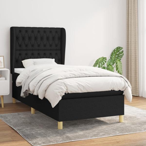 Boxspringbett mit Matratze Stoff Schwarz 90 x 200 cm, Härtegrad: H2 [3128735]