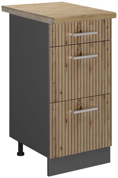 Küchenunterschrank R-Line Artisan-Eiche 40 cm mit Schubladen, AP Eiche Vicco