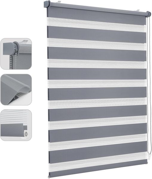 Sekey Doppelrollo Klemmfix ohne Bohren für Fenster Blickdicht 45x130 cm Grau