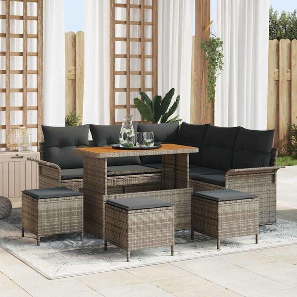 vidaXL Garten-Sofa-Set mit Kissen mit Speicher mit Kissen 9 pcs Grau 3364093