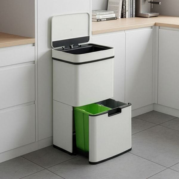 Sensor Mülleimer Venna Edelstahl Beige 72L [en. casa]
