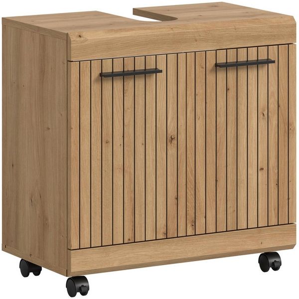 welltime Waschbeckenunterschrank SIENA, Breite 60cm, 2 Türen oder 2 Schubkästen, auf Rollen, MDF-Front (TOPSELLER!, mit Siphonausschnitt 10x25 cm) in verschiedenen Farben erhältlich, Badmöbel, Badschrank, Kommode, Bad