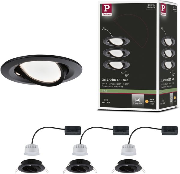 Paulmann No. 94472 LED Einbauleuchte Nova rund 3x6W schwarz schwenkbar dimmbar IP23 Bild 4