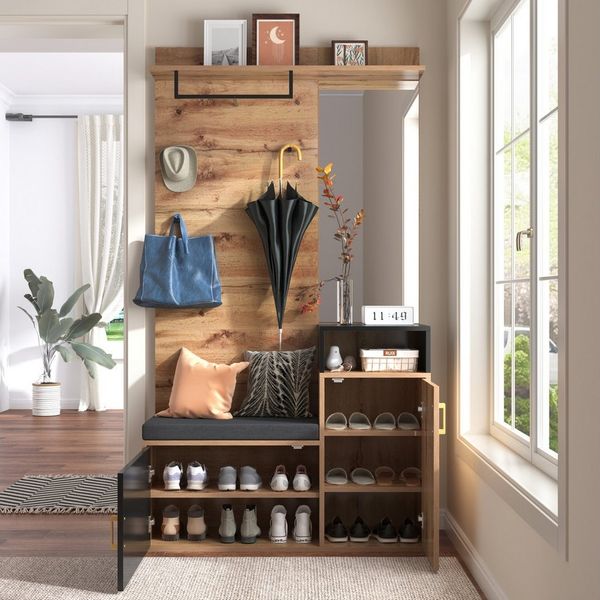 MC Star Garderoben-Set Garderoben-Set,mit 4 Kleiderhaken, Spiegel, Schuhschrank, (oberes Ablagefach, Flurgarderobe Sitzbank)
