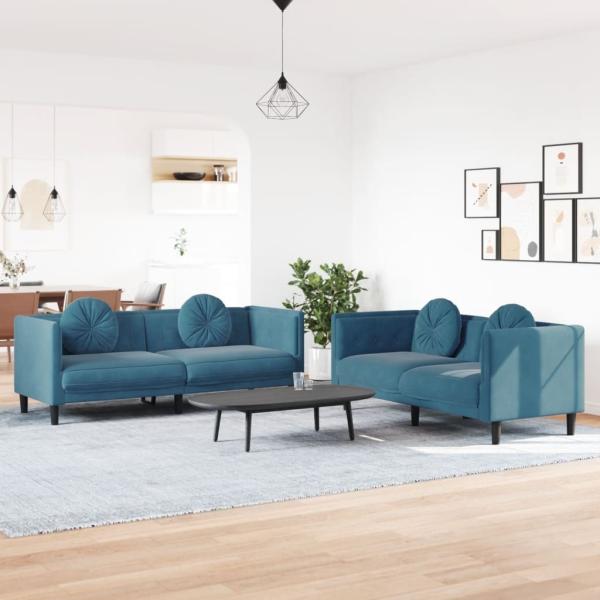 vidaXL 2-tlg. Sofagarnitur mit Kissen Blau Samt 3209265