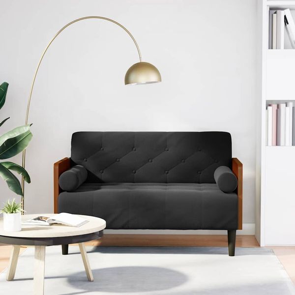 vidaXL Zweisitzer-Sofa mit Nackenrollen Schwarz 110 cm Samt 4100603