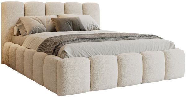 Deine Möbel 24 Polsterbett VIVIAN Bubble Bett Stauraumbett in Bouclé (Set, 1-tlg, Bouclé-Stoff in Creme Beige Weiß Grau Hellgrau Dunkelgrau), modernes Bubble Bett in 140x200 / 160x200 / 180x200 / 200x200 cm