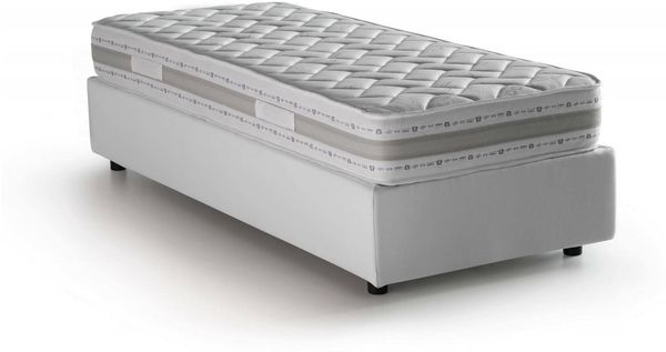Dmora Einzelbett Aribal, Bettkasten mit Stoffbezug, 100 % Made in Italy, Öffnung vorne, inklusive Matratze 90 x 200 cm, Weiß