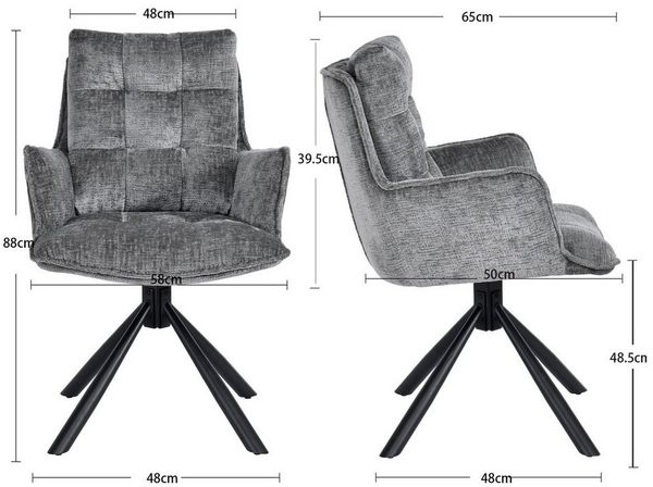Duhome Esszimmerstuhl (8610A), 360° drehbar, Automatische Rückstellfunktion, Chenille-Stoff