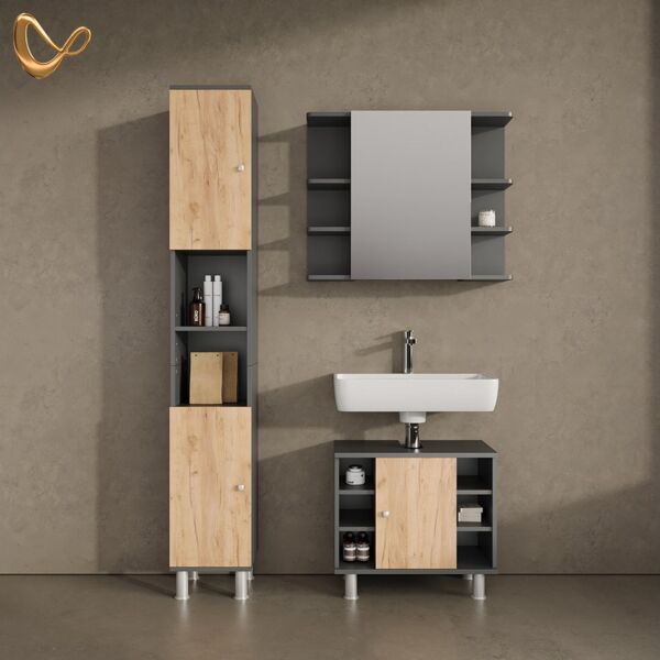 Livinity® Hochschrank Fucino, Anthrazit/Goldkraft Eiche, 30 x 190 cm (1-St)