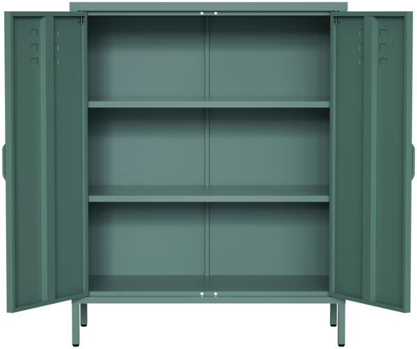 skølm 'Atria' Metallkommode, dunkelgrün, 100x38x80 cm, Metallschrank mit 3 Fächern Bild 9