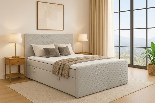 MEBLINI Boxspringbett MALTESE 200x200 cm mit Bettkasten – H3/Hellgrau Samt Polsterbett - Gepolstert Doppelbett mit Matratze und Topper - Polsterbett mit Stauraum - Bett mit Kopfteil – Stauraumbett