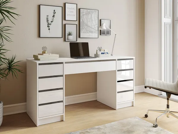Vente-unique - JENEMI Büromöbel Holz, Platte Weiß - B 53,6 cm x H 76 cm x L 152,3 cm