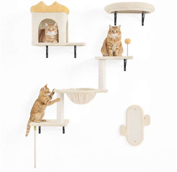 Yaheetech Katzen-Kletterwand Katzenmöbel-Set 4 teilig, mit Katzenhöhle & Katzenliege & Plattformen & Katzenkorb