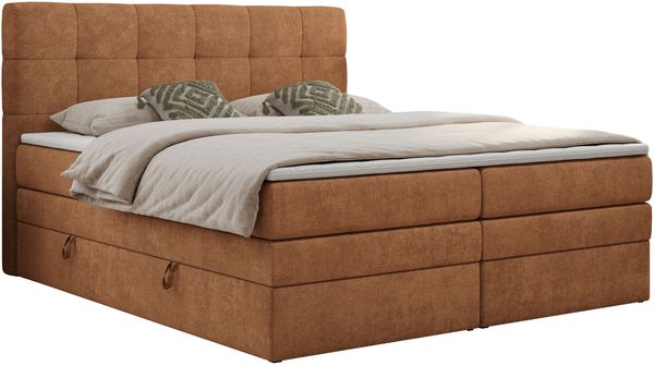 Boxspringbett mit Kopfteil und Topper, Polsterbett - LUKA-KING - 140x200cm - Orange Stoff - H3 Bild 3