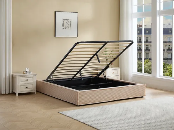 Vente-unique - KARESO Lattenrost und Bettrahmen Samt Beige - B 181 cm x H 30 cm x L 220 cm