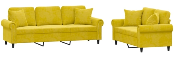 vidaXL 2-tlg. Sofagarnitur mit Kissen Gelb Samt 3202276