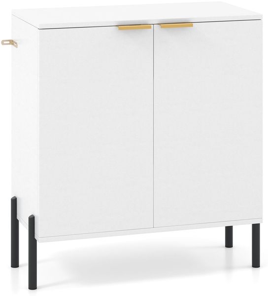 2-Türiger Buffet-Schrank Sideboard-Schrank mit Regal Metallbeinen Kippschutz & verstellbaren Scharnieren Moderner Schrank Weiß