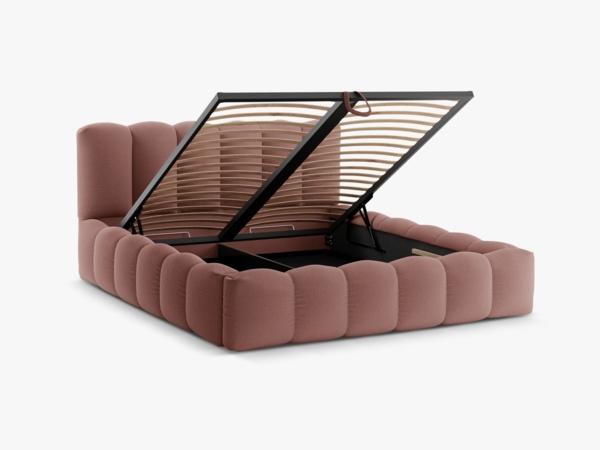 Micadoni Stauraumbett mit Kopfteil Lupine Strukturierter Stoff Moly Dunkelrosa 180x200 Bild 3