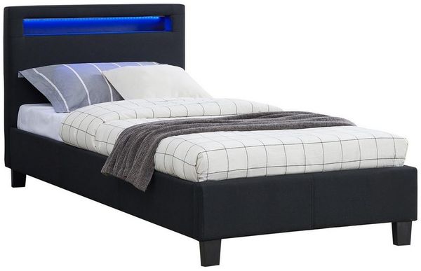 CARO-Möbel Polsterbett Himalaya mit LED Beleuchtung Einzelbett Jugendbett 90x200 cm mit Lattenrahmen, in schwarz Stoffbezug