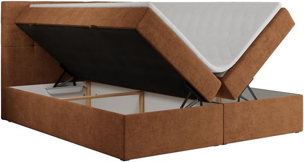 Boxspringbett, Doppelbett Matratze und Topper, Polsterbett - CENTOS - 120x200 cm - Orange Velours - H3 Bild 4