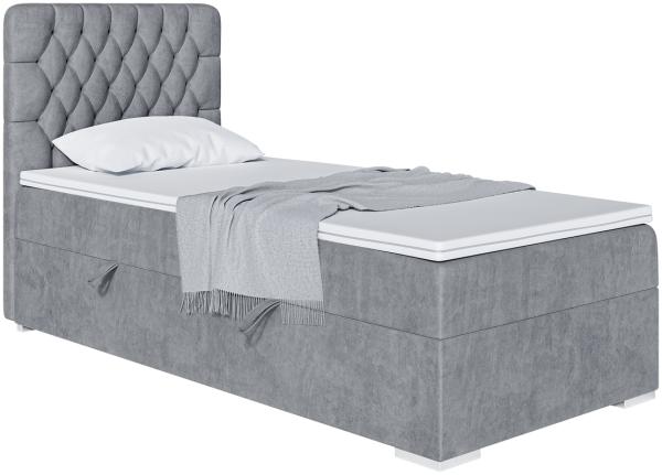 MEBLINI Boxspringbett DALIA 80x200 cm mit Bettkasten - H4/Grau Samt Gepolstert Einzelbett mit Topper & Taschenfederkern-Matratze - 80x200 Rechts