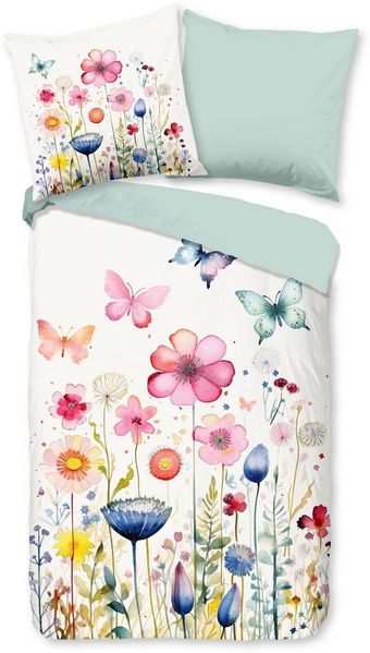 Pure Microfaser Bettwäsche 135 X 200 cm + 1- 80 X 80 cm Kiki flowers bunt