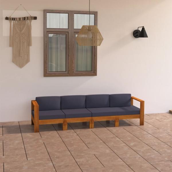 vidaXL 4-Sitzer-Gartensofa mit Dunkelgrauen Auflagen Massivholz Akazie 3057947