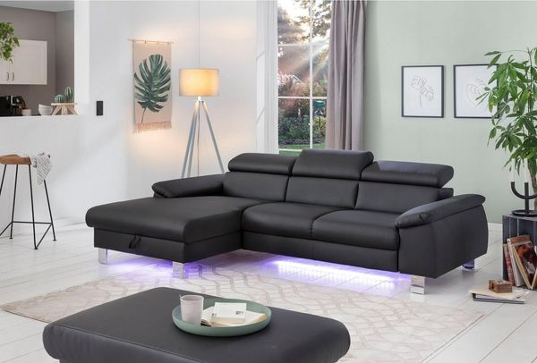 COTTA Ecksofa Komaris L-Form, mit Kopfteilverstellung, wahlweise Bettfunktion,Stauraum & Beleuchtung