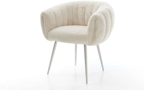 Esszimmerstuhl Jada-Flex Plüsch Creme-Weiß 4-Fuß konisch Edelstahl Taschenfederkern