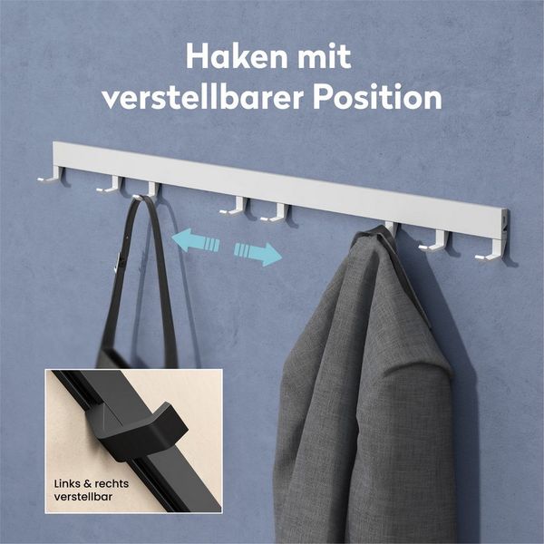 doporro Garderobenleiste Garderobenhaken mit verschiebbaren Kleiderhaken aus Aluminium Stalo10 (5 St), Pulverbeschichtet, aus hochwertige Alu