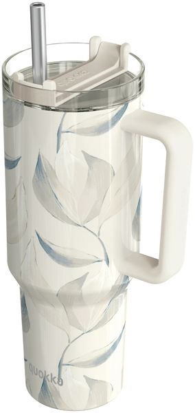 Isolierte Edelstahl-Trinkflasche mit Griff und Strohhalm, doppelwandig 1,2 L Blütenweiß