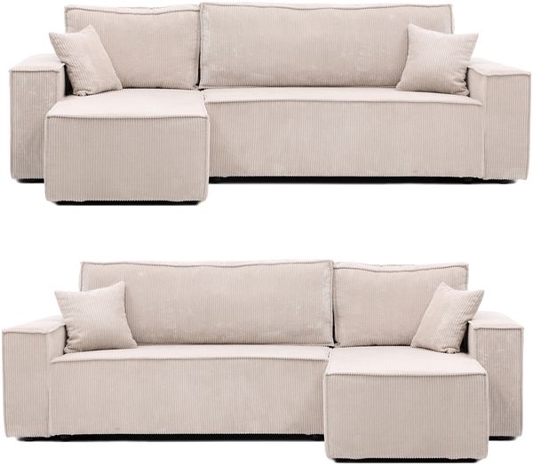 GrekPol 'Paris' Ecksofa mit Schlaffunktion, Samtstoff Beige Bild 2