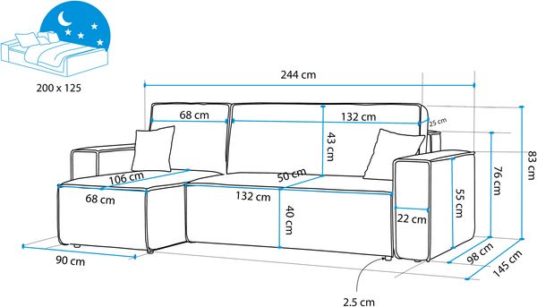 GrekPol 'Paris' Ecksofa mit Schlaffunktion, Samtstoff Beige Bild 3