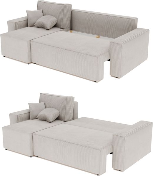 GrekPol 'Paris' Ecksofa mit Schlaffunktion, Samtstoff Beige Bild 7