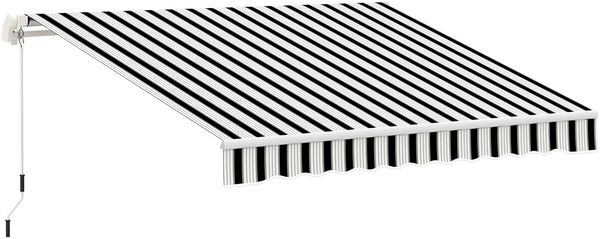 Einziehbare Markise mit Kurbelgriff, Metallrahmen, Polyester, blau und weiß, 3,95 x 2,45 x 3,50 m