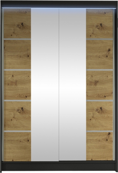 Kleiderschrank Lino V, mit RGB LED Beleuchtung, Farbe: Schwarz / Artisan Eiche